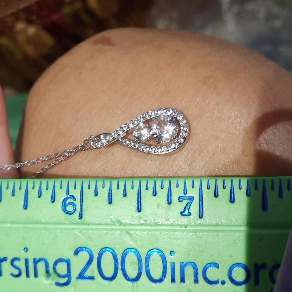 GENUINE AUTHENTIC STERLING SILVER CZ Tear Drop Halo Wedding Necklace 18" Chain